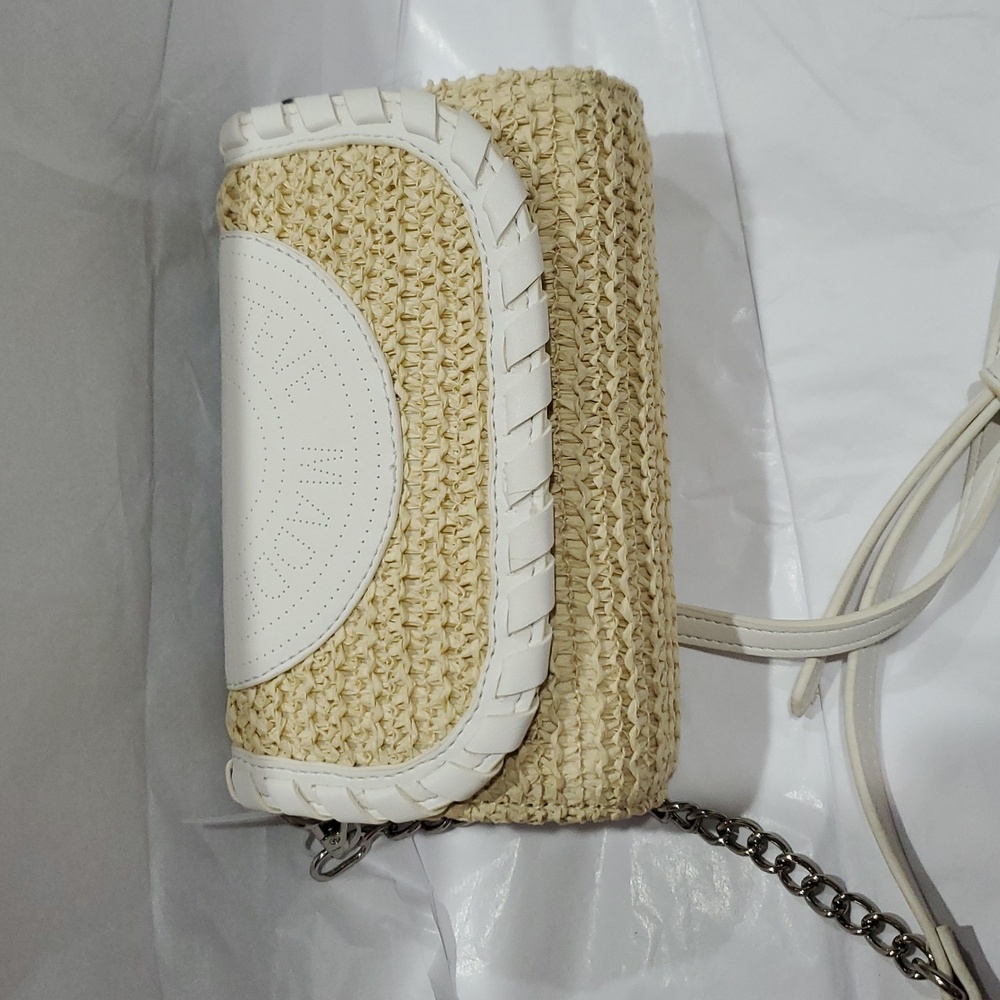 Steve Madden Blynn bone white raffia straw perforated crossbody bag clutch purse